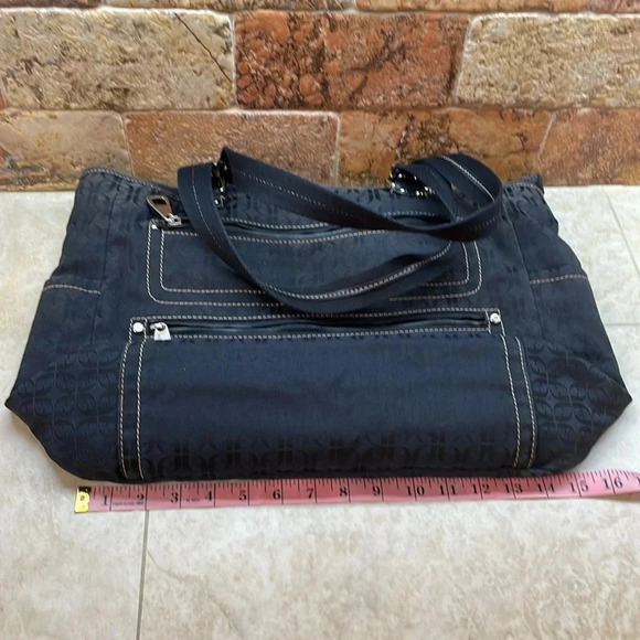 Fossil Modern Vintage Black Logo Fabric Tote Bag Canvas Straps Women’s Pocket - Picture 13 of 16